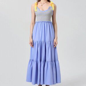Dreamscape Tiered Blue-Yellow Maxi Dress